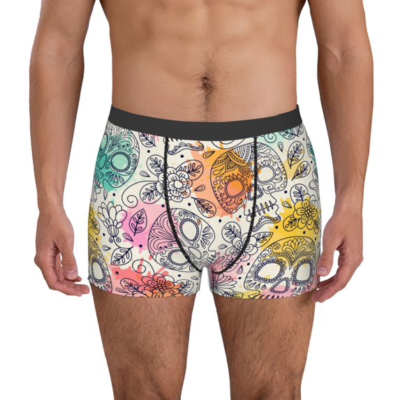 Kdxio Men's Boxer Briefs with Skull and Flowers Print - Comfortable and Breathable Underwear for Everyday Wear