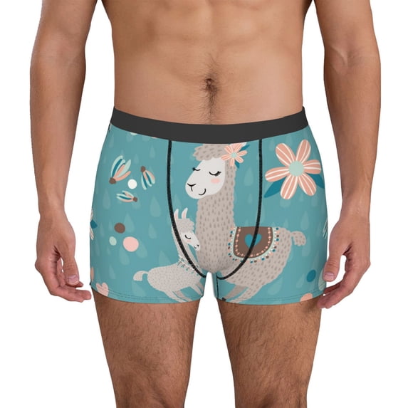 Kdxio Men's Boxer Briefs with Teal Mama Llama Print - Comfortable and Breathable Underwear for Everyday Wear