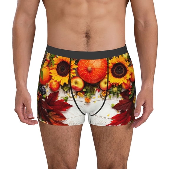 Kdxio Men's Boxer Briefs with Thanksgiving With Autumn Pumpkins Fall Leaves Print - Comfortable and Breathable Underwear for Everyday Wear