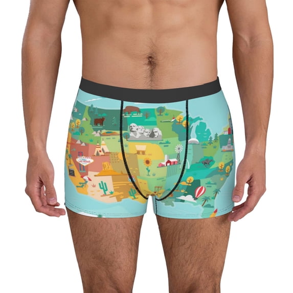 Kdxio Men's Boxer Briefs with USA Tourist Map With Famous Landmarks Print - Comfortable and Breathable Underwear for Everyday Wear