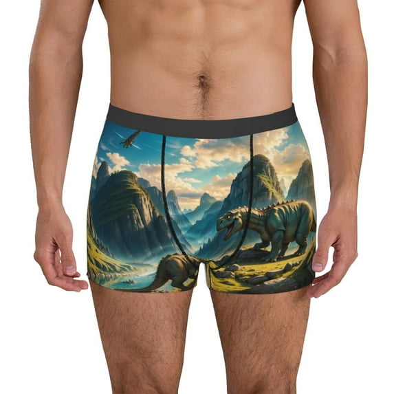 Kdxio Men's Boxer Briefs with Valley River Dinosaur Print - Comfortable and Breathable Underwear for Everyday Wear