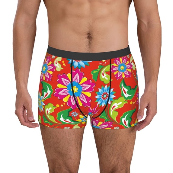 Kdxio Men's Boxer Briefs with Vector Mexican Otomi Style Bright Print - Comfortable and Breathable Underwear for Everyday Wear