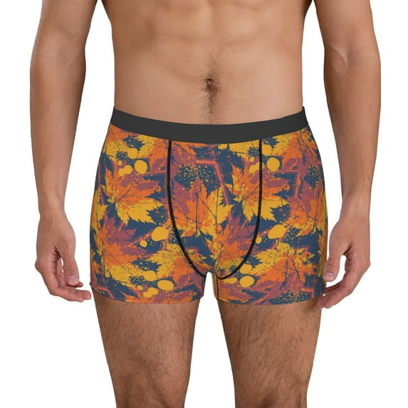 Kdxio Men's Boxer Briefs with Vintage Abstract Maple Leaf Art Print - Comfortable and Breathable Underwear for Everyday Wear