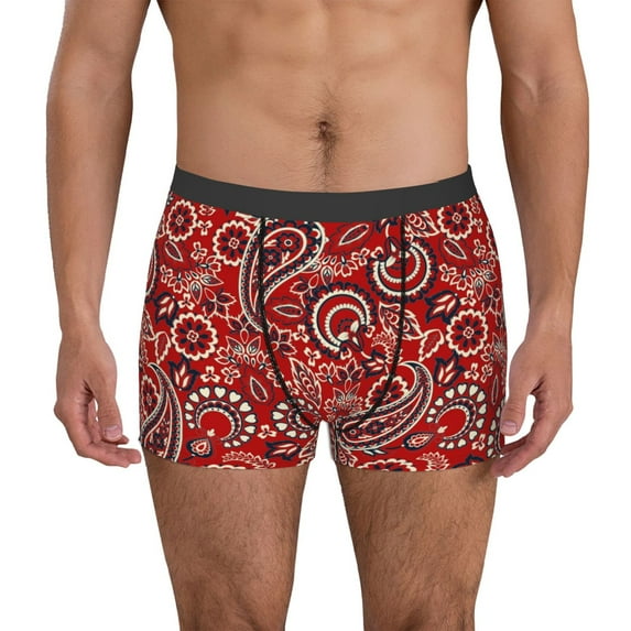 Kdxio Men's Boxer Briefs with Vintage Red Paisley Print - Comfortable and Breathable Underwear for Everyday Wear