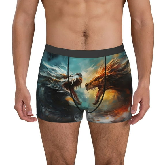 Kdxio Men's Boxer Briefs with White And Red Sketch Dragon Print - Comfortable and Breathable Underwear for Everyday Wear
