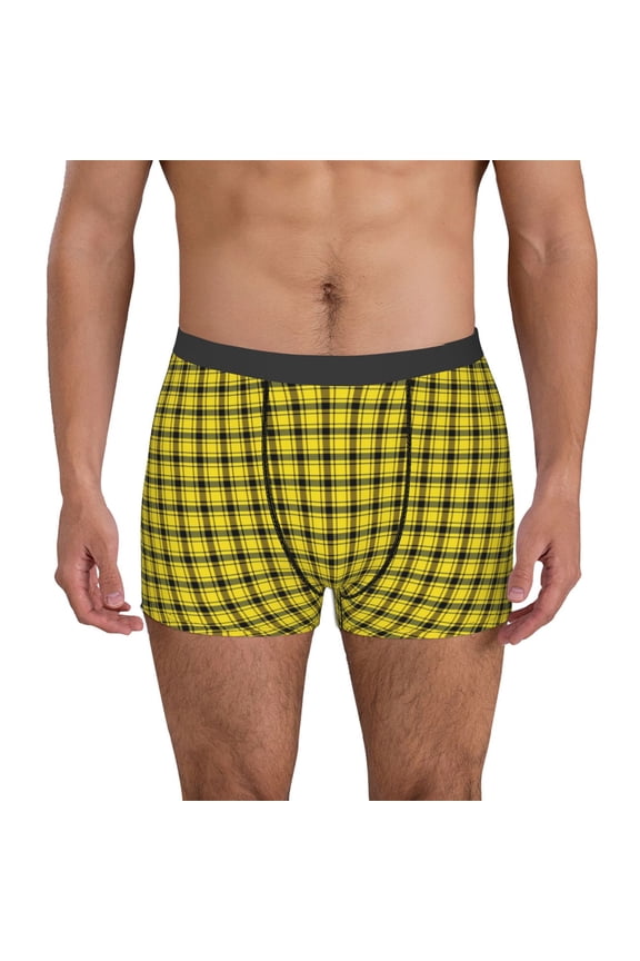 Men's Boxer Briefs with Yellow Checkered Plaid Print - Comfortable and Breathable Underwear for Everyday Wear