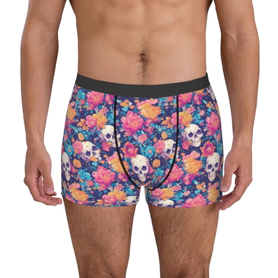 Kdxio Men's Boxer Briefs with colorful Skull flower daisy Print - Comfortable and Breathable Underwear for Everyday Wear