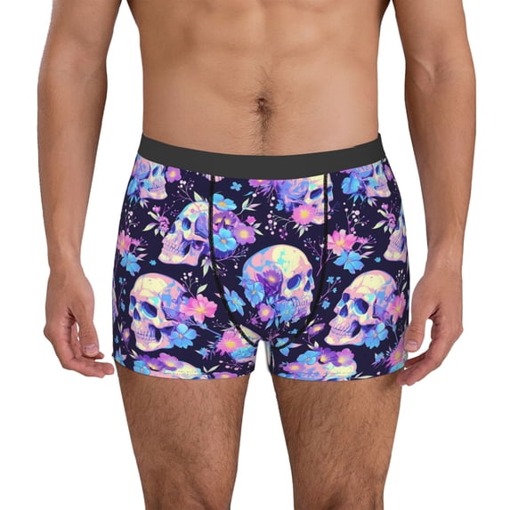 Kdxio Men's Boxer Briefs with cool flower Skull Print - Comfortable and Breathable Underwear for Everyday Wear