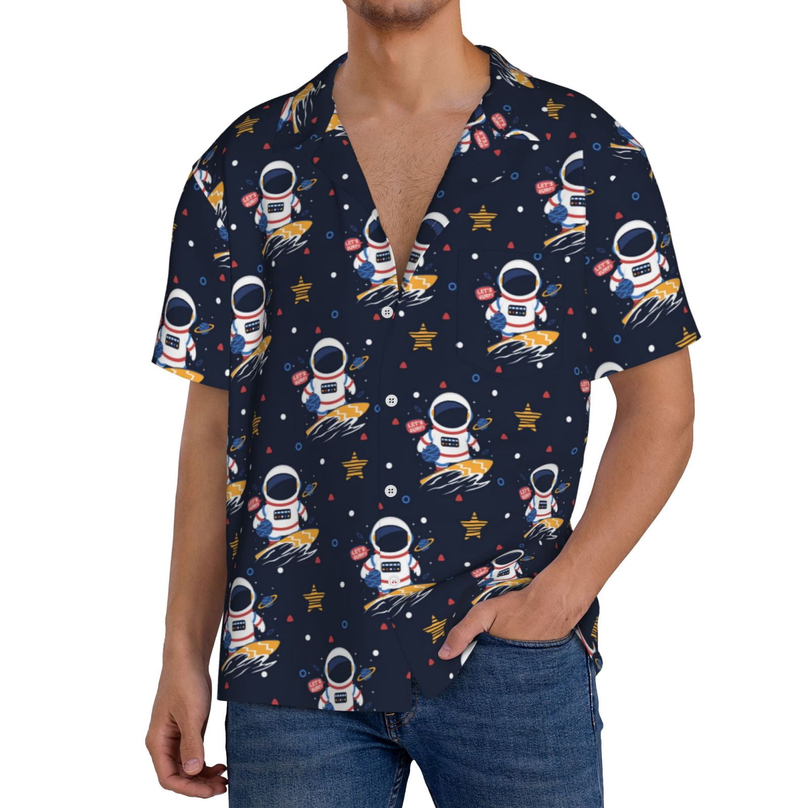 Kdxio Men's Hawaiian Shirt for Men Short Sleeve Shirt Astronaut Surfing Summer Casual Holiday Beach Button Down T-Shirts