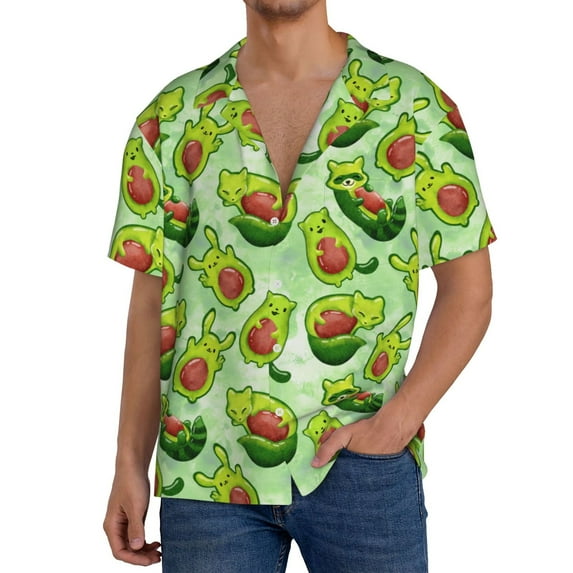 Kdxio Men's Hawaiian Shirt for Men Short Sleeve Shirt Avocado color cute animals Summer Casual Holiday Beach Button Down T-Shirts