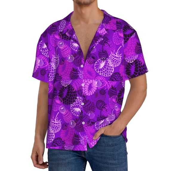 Kdxio Men's Hawaiian Shirt for Men Short Sleeve Shirt Berry Raspberry Summer Casual Holiday Beach Button Down T-Shirts