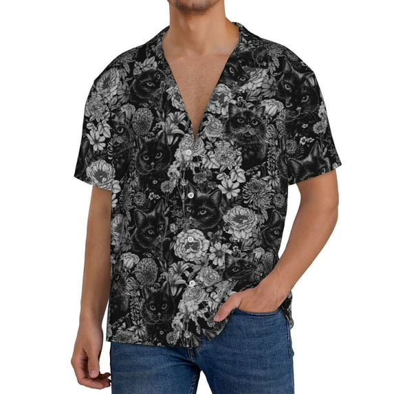 Kdxio Men's Hawaiian Shirt for Men Short Sleeve Shirt Black Cats In A Garden Summer Casual Holiday Beach Button Down T-Shirts
