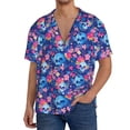thumbnail image 1 of Kdxio Men's Hawaiian Shirt for Men Short Sleeve Shirt Blue Skull Flower Summer Casual Holiday Beach Button Down T-Shirts, 1 of 5