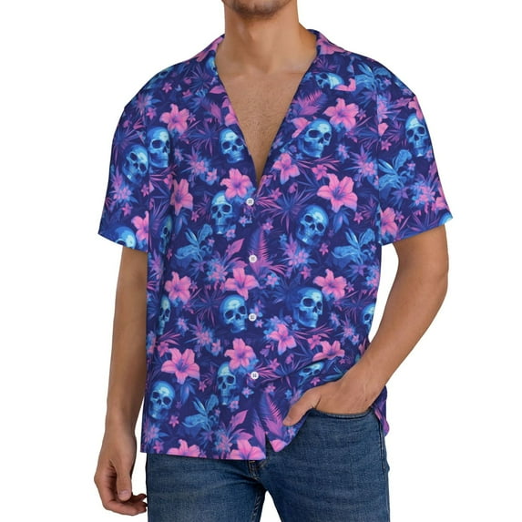 Kdxio Men's Hawaiian Shirt for Men Short Sleeve Shirt Blue Skull Leaf Summer Casual Holiday Beach Button Down T-Shirts