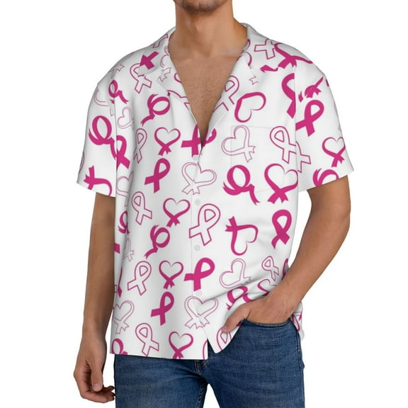 Kdxio Men's Hawaiian Shirt for Men Short Sleeve Shirt Breast Cancer Awareness4 Summer Casual Holiday Beach Button Down T-Shirts