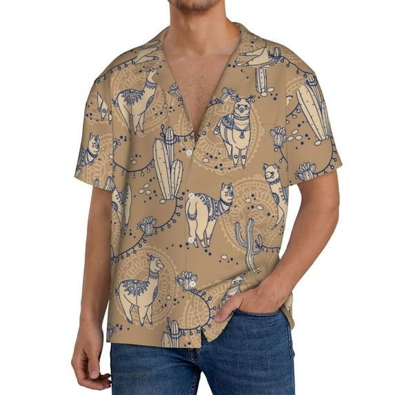 Kdxio Men's Hawaiian Shirt for Men Short Sleeve Shirt Cactus Alpaca Summer Casual Holiday Beach Button Down T-Shirts