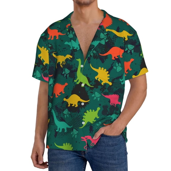 Kdxio Men's Hawaiian Shirt for Men Short Sleeve Shirt Colorful Dinosaurs Summer Casual Holiday Beach Button Down T-Shirts