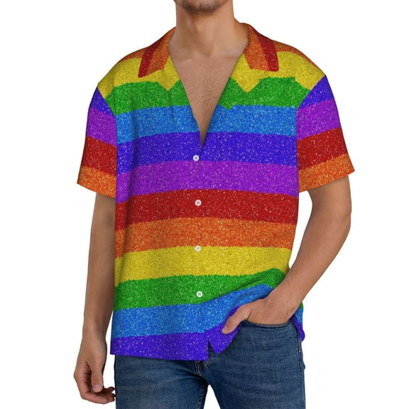 Kdxio Men's Hawaiian Shirt for Men Short Sleeve Shirt Colorful Glitter Rainbow Summer Casual Holiday Beach Button Down T-Shirts