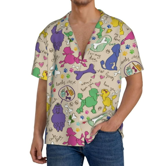 Kdxio Men's Hawaiian Shirt for Men Short Sleeve Shirt Colorful Poodle Dog Summer Casual Holiday Beach Button Down T-Shirts
