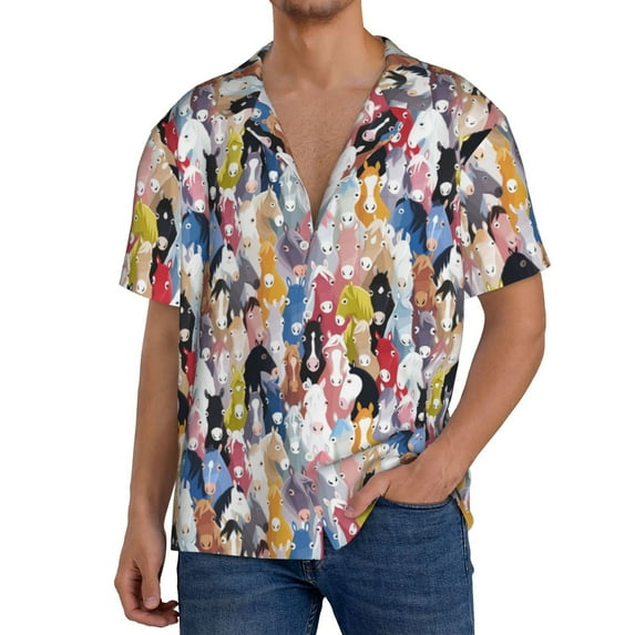 Kdxio Men's Hawaiian Shirt for Men Short Sleeve Shirt Colourful Horses Summer Casual Holiday Beach Button Down T-Shirts