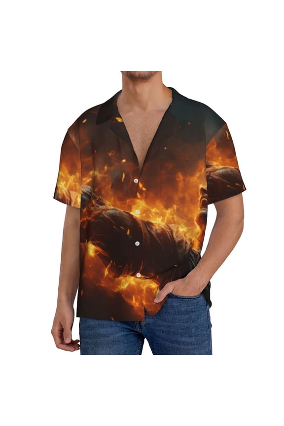 Men's Hawaiian Shirt for Men Short Sleeve Shirt Cool Fire Man Summer Casual Holiday Beach Button Down T-Shirts
