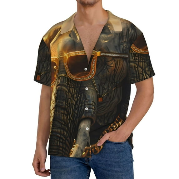 Kdxio Men's Hawaiian Shirt for Men Short Sleeve Shirt Cool Sunglasses Elephant Art Summer Casual Holiday Beach Button Down T-Shirts