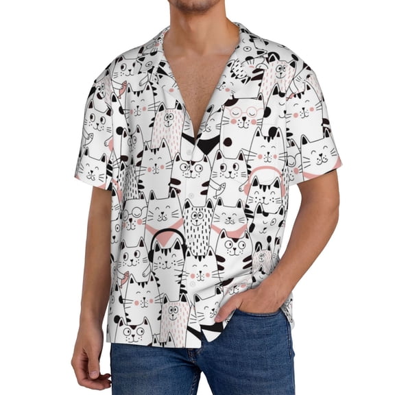Kdxio Men's Hawaiian Shirt for Men Short Sleeve Shirt Cute Cat Summer Casual Holiday Beach Button Down T-Shirts