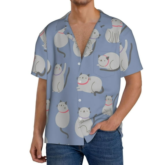 Kdxio Men's Hawaiian Shirt for Men Short Sleeve Shirt Cute Fat Cat Summer Casual Holiday Beach Button Down T-Shirts