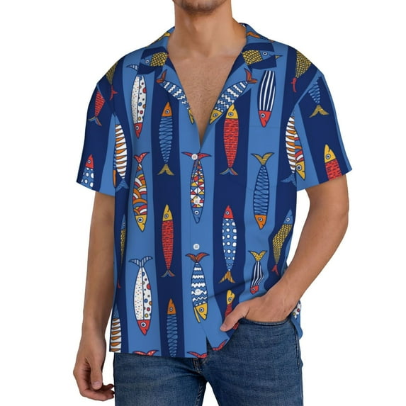 Kdxio Men's Hawaiian Shirt for Men Short Sleeve Shirt Cute Fish Summer Casual Holiday Beach Button Down T-Shirts