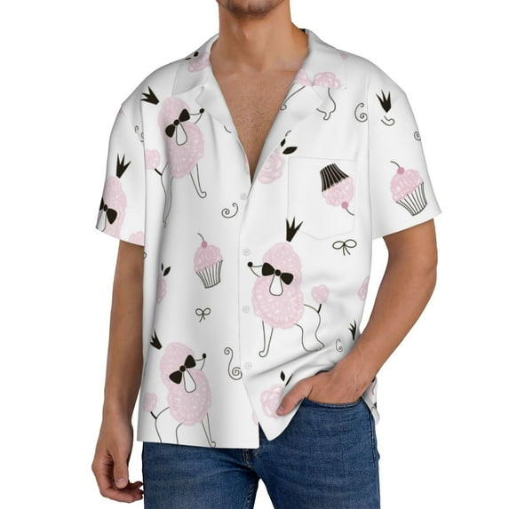 Kdxio Men's Hawaiian Shirt for Men Short Sleeve Shirt Cute Poodle Dog Summer Casual Holiday Beach Button Down T-Shirts