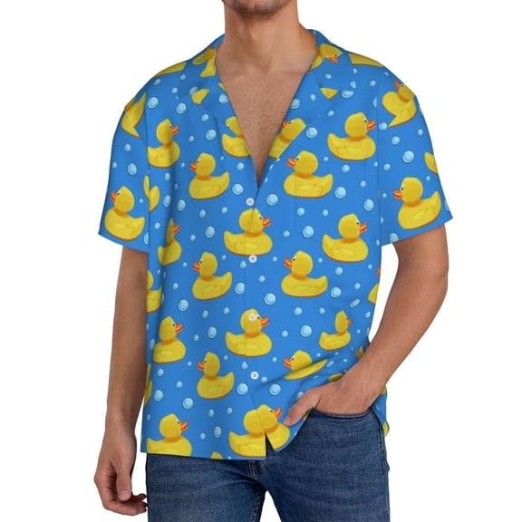 Kdxio Men's Hawaiian Shirt for Men Short Sleeve Shirt Cute Yellow Rubber Ducks Summer Casual Holiday Beach Button Down T-Shirts