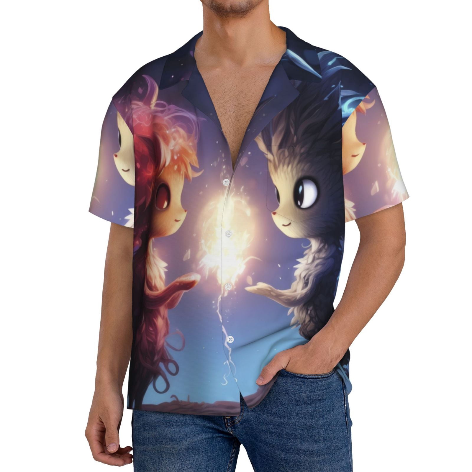 Kdxio Men's Hawaiian Shirt for Men Short Sleeve Shirt Dreamy Forest Elf Summer Casual Holiday Beach Button Down T-Shirts