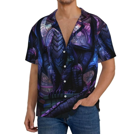 Kdxio Men's Hawaiian Shirt for Men Short Sleeve Shirt Fantasy Dragon In Cathedral Summer Casual Holiday Beach Button Down T-Shirts