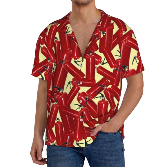 Kdxio Men's Hawaiian Shirt for Men Short Sleeve Shirt Fire Extinguisher Summer Casual Holiday Beach Button Down T-Shirts