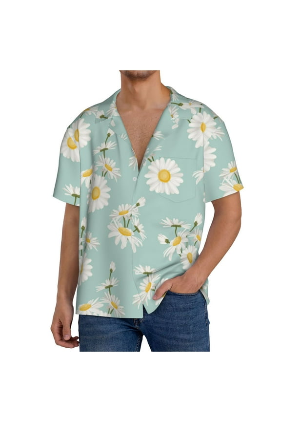 Men's Hawaiian Shirt for Men Short Sleeve Shirt Floral Daisy Summer Casual Holiday Beach Button Down T-Shirts