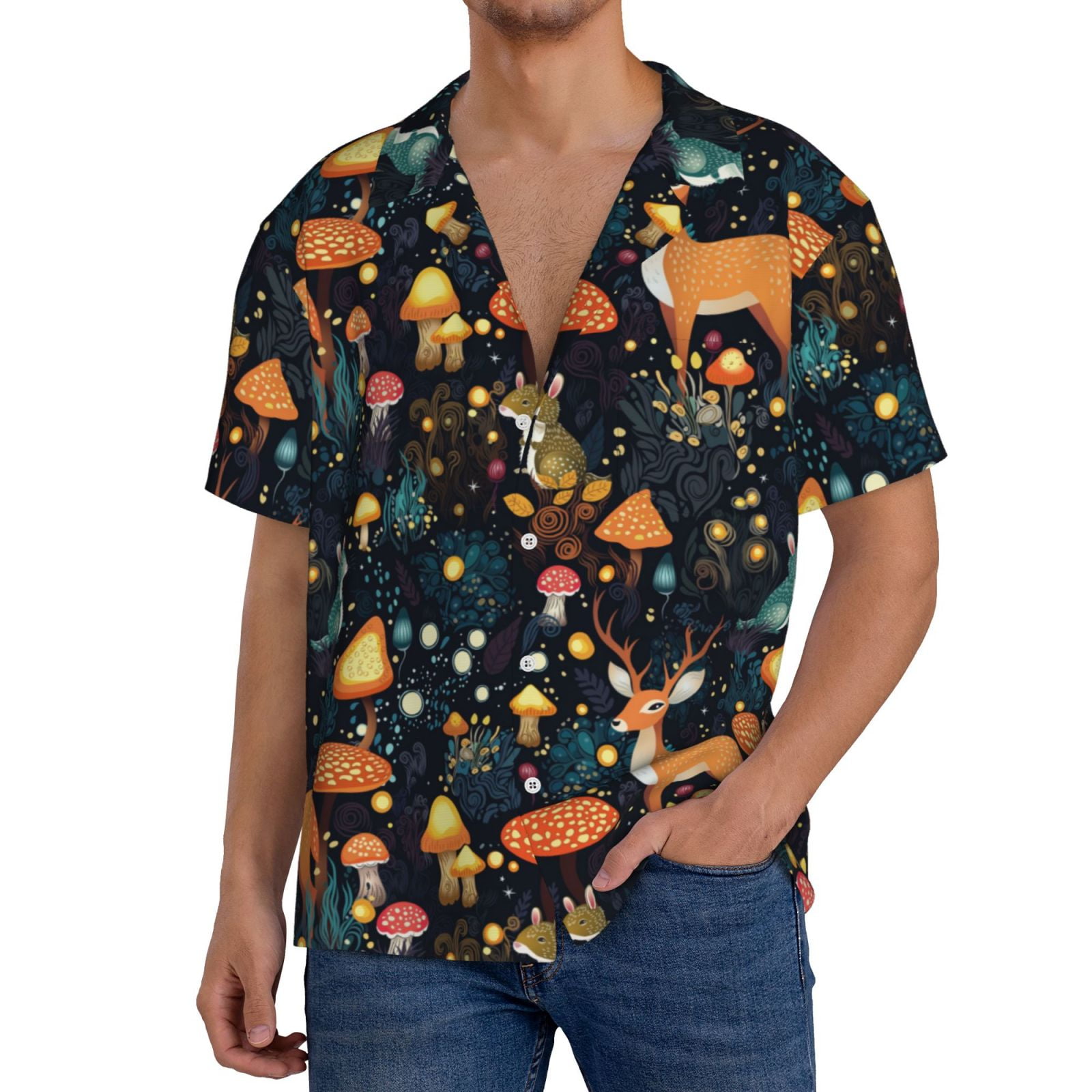 Kdxio Men's Hawaiian Shirt for Men Short Sleeve Shirt Forest Elf Summer Casual Holiday Beach Button Down T-Shirts