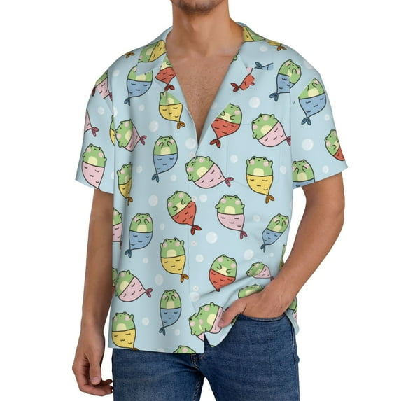 Kdxio Men's Hawaiian Shirt for Men Short Sleeve Shirt Frog In Mermaid Summer Casual Holiday Beach Button Down T-Shirts