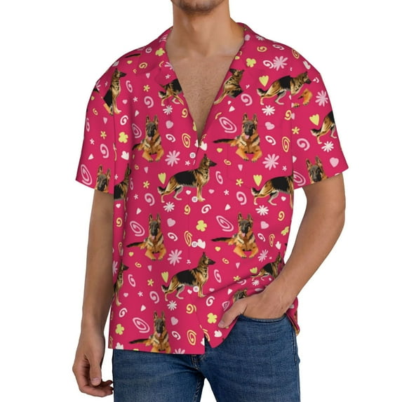Kdxio Men's Hawaiian Shirt for Men Short Sleeve Shirt German Shepherd Dog Summer Casual Holiday Beach Button Down T-Shirts
