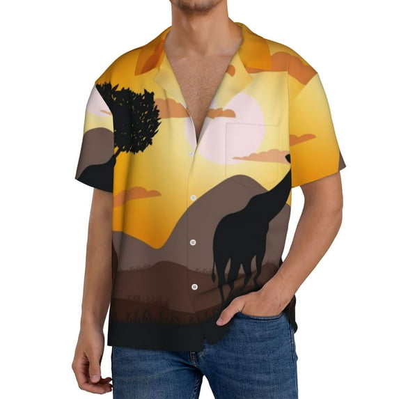Kdxio Men's Hawaiian Shirt for Men Short Sleeve Shirt Giraffes Of The African Savannah Summer Casual Holiday Beach Button Down T-Shirts