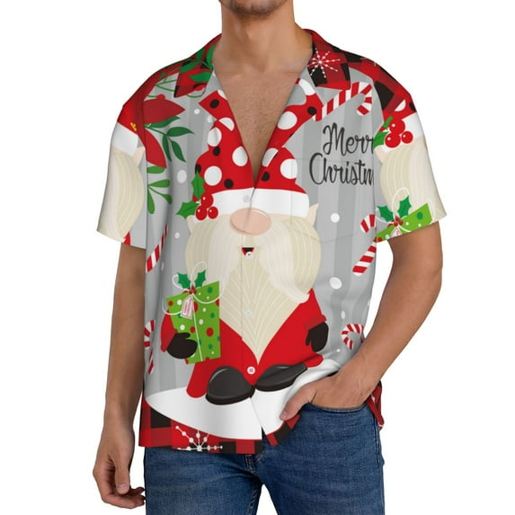 Kdxio Men's Hawaiian Shirt for Men Short Sleeve Shirt Gnome And Buffalo Plaid Summer Casual Holiday Beach Button Down T-Shirts