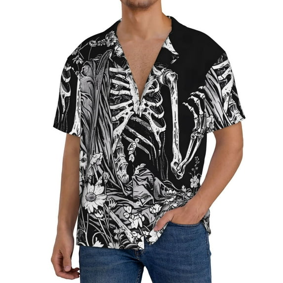 Kdxio Men's Hawaiian Shirt for Men Short Sleeve Shirt Gothic Skull Floral Art Summer Casual Holiday Beach Button Down T-Shirts