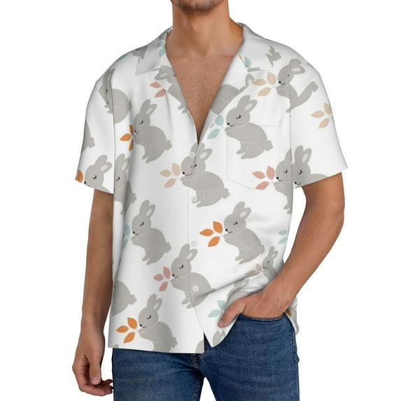 Kdxio Men's Hawaiian Shirt for Men Short Sleeve Shirt Gray Rabbit Summer Casual Holiday Beach Button Down T-Shirts
