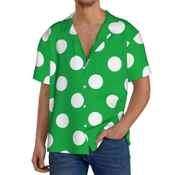 Kdxio Men's Hawaiian Shirt for Men Short Sleeve Shirt Green And White Polka Dot Summer Casual Holiday Beach Button Down T-Shirts