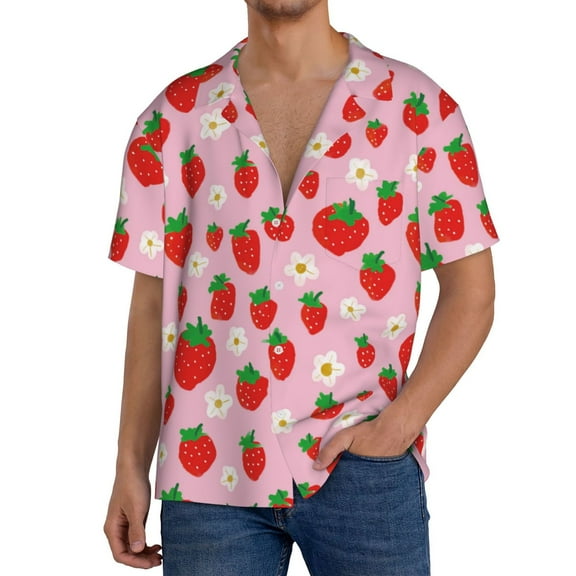 Kdxio Men's Hawaiian Shirt for Men Short Sleeve Shirt Hand Drawn Strawberry Summer Casual Holiday Beach Button Down T-Shirts