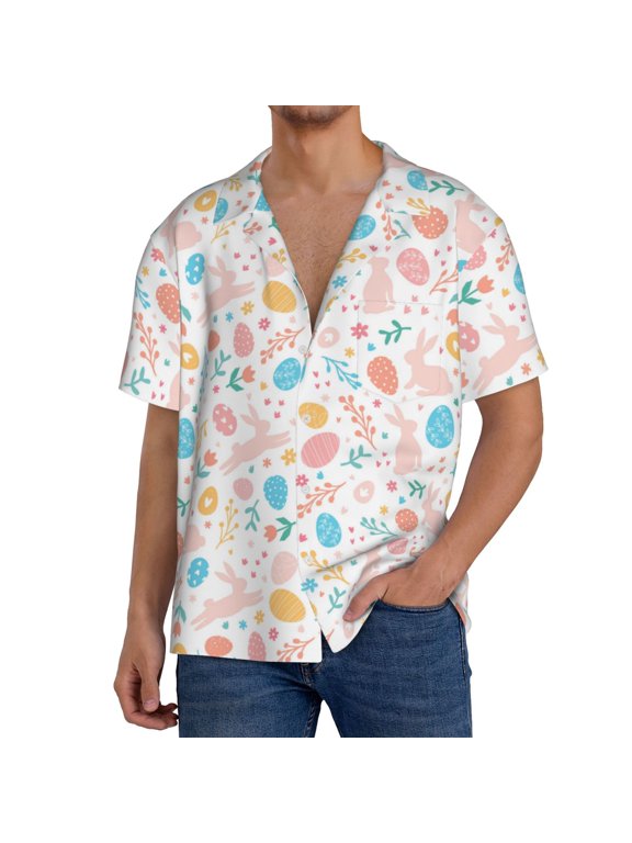 Men's Hawaiian Shirt for Men Short Sleeve Shirt Happy Easter Summer Casual Holiday Beach Button Down T-Shirts