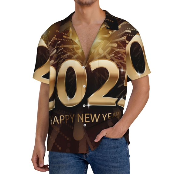 Kdxio Men's Hawaiian Shirt for Men Short Sleeve Shirt Happy New Year 2025 B Summer Casual Holiday Beach Button Down T-Shirts