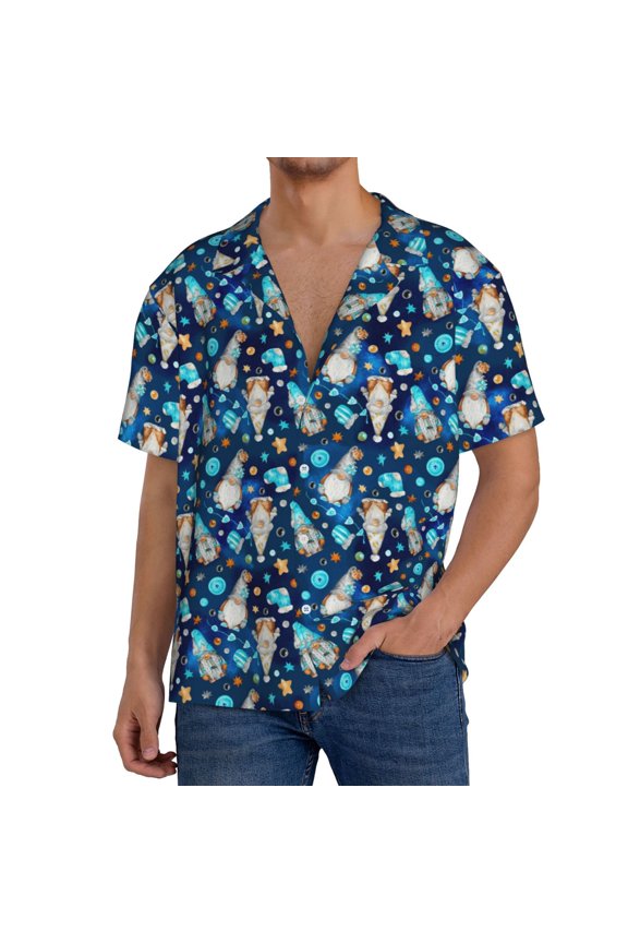 Men's Hawaiian Shirt for Men Short Sleeve Shirt Ice blue old man cute winter Summer Casual Holiday Beach Button Down T-Shirts