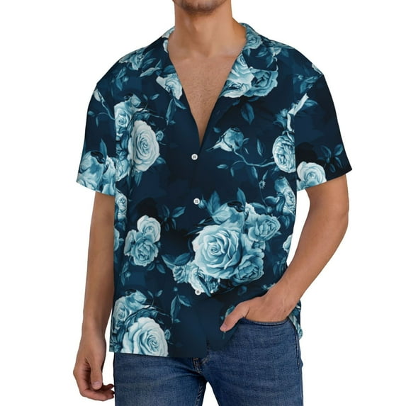 Kdxio Men's Hawaiian Shirt for Men Short Sleeve Shirt Ink Rose Summer Casual Holiday Beach Button Down T-Shirts