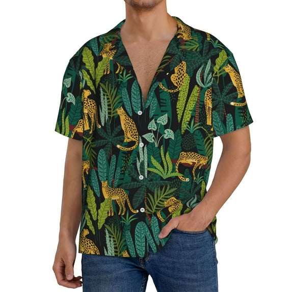 Kdxio Men's Hawaiian Shirt for Men Short Sleeve Shirt Jungle Leopard Yellow Summer Casual Holiday Beach Button Down T-Shirts