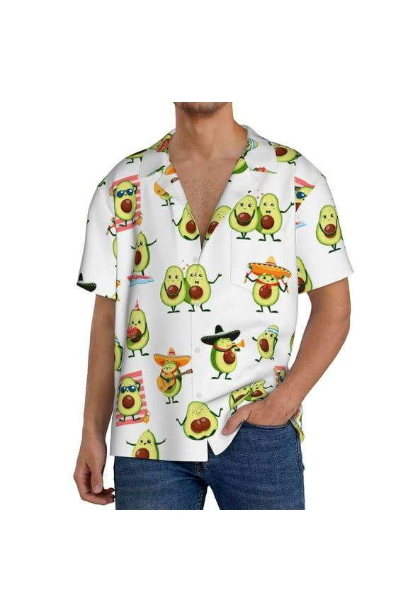 Men's Hawaiian Shirt for Men Short Sleeve Shirt Kawaii Mexican Avocado Summer Casual Holiday Beach Button Down T-Shirts
